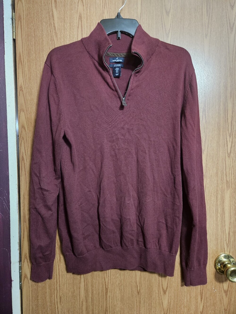 Daniel Hecher Maroon Cotton Cashmere Blend 1/4 Zip Sweater Long sleeves Medium!